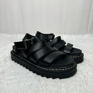 PORTLAND / Dolly black faux leather chunky strappy platform sandals / 6.5
